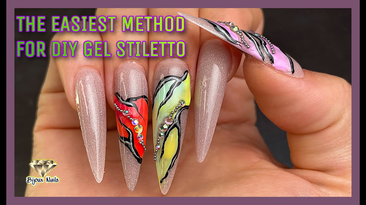 DIY Dual Forms Stiletto with Glitter Polygel / Summer Nail Design / ASMR (no talking) video