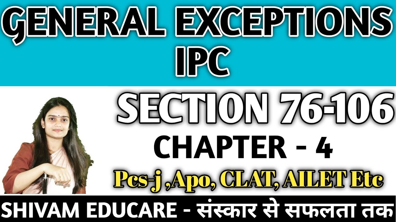 Genral Exceptions Ipc। Section 76- 106 Ipc । Chapter 4 Ipc। By Abha Maa'm।