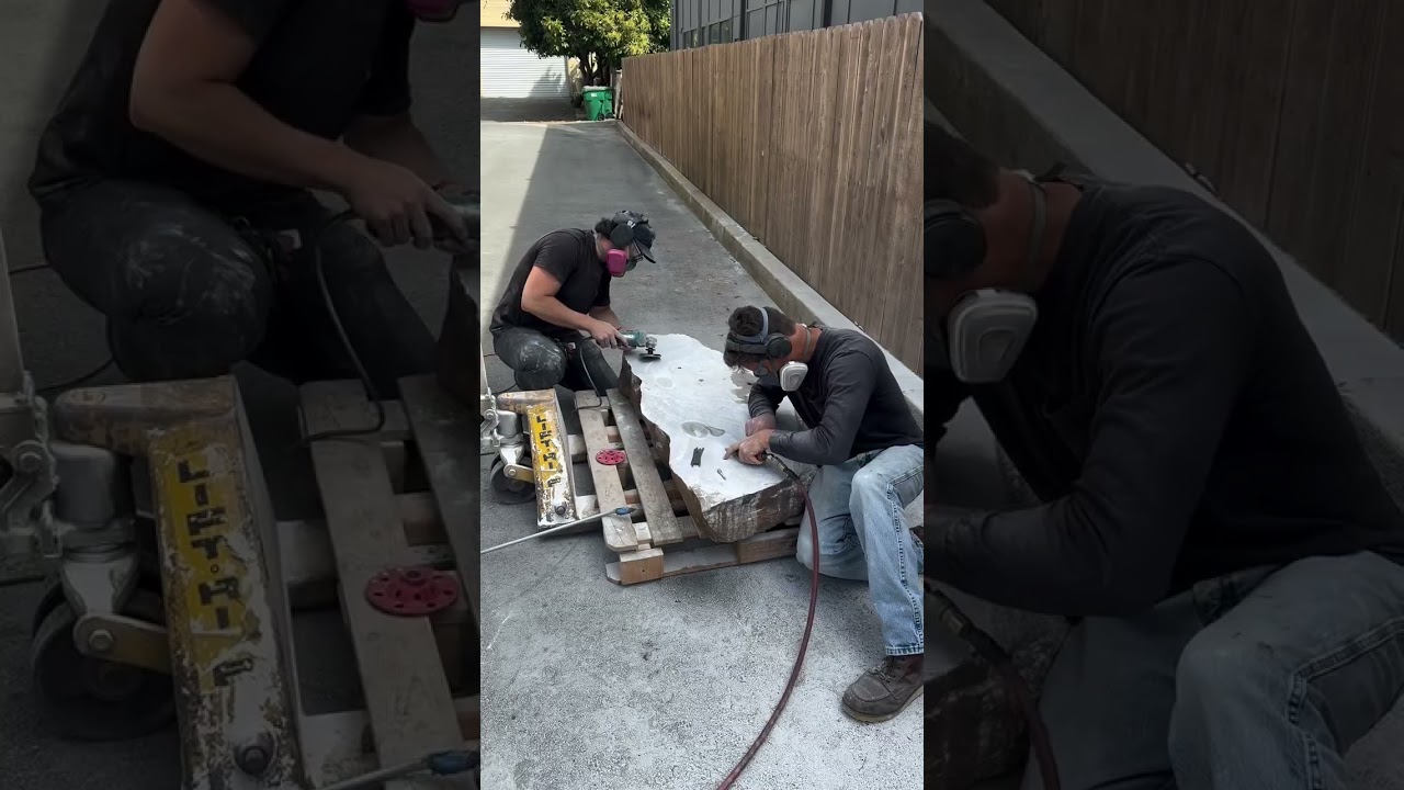 All hands on deck for carving out this stone. 