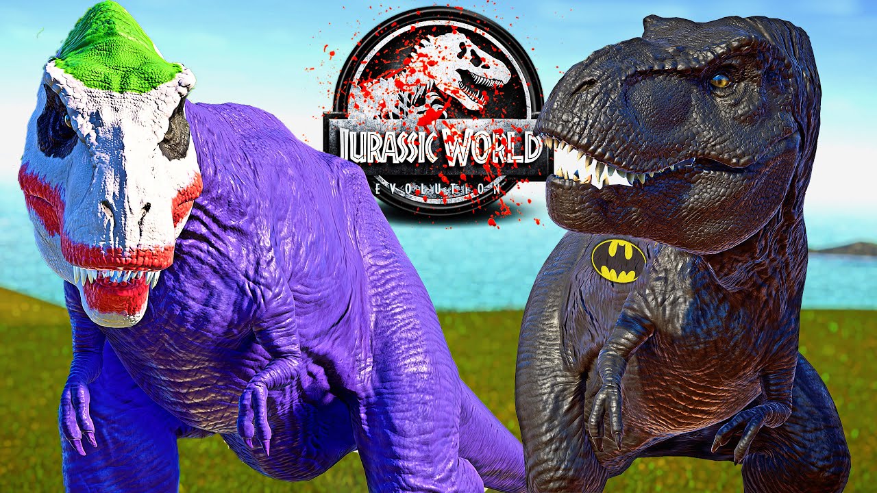 BATMAN vs JOKER Tyrannosaurus REX, Scorpius Rex (E750) Dinosaurs Fight 🌍 JURASSIC WORLD EVOLUTION