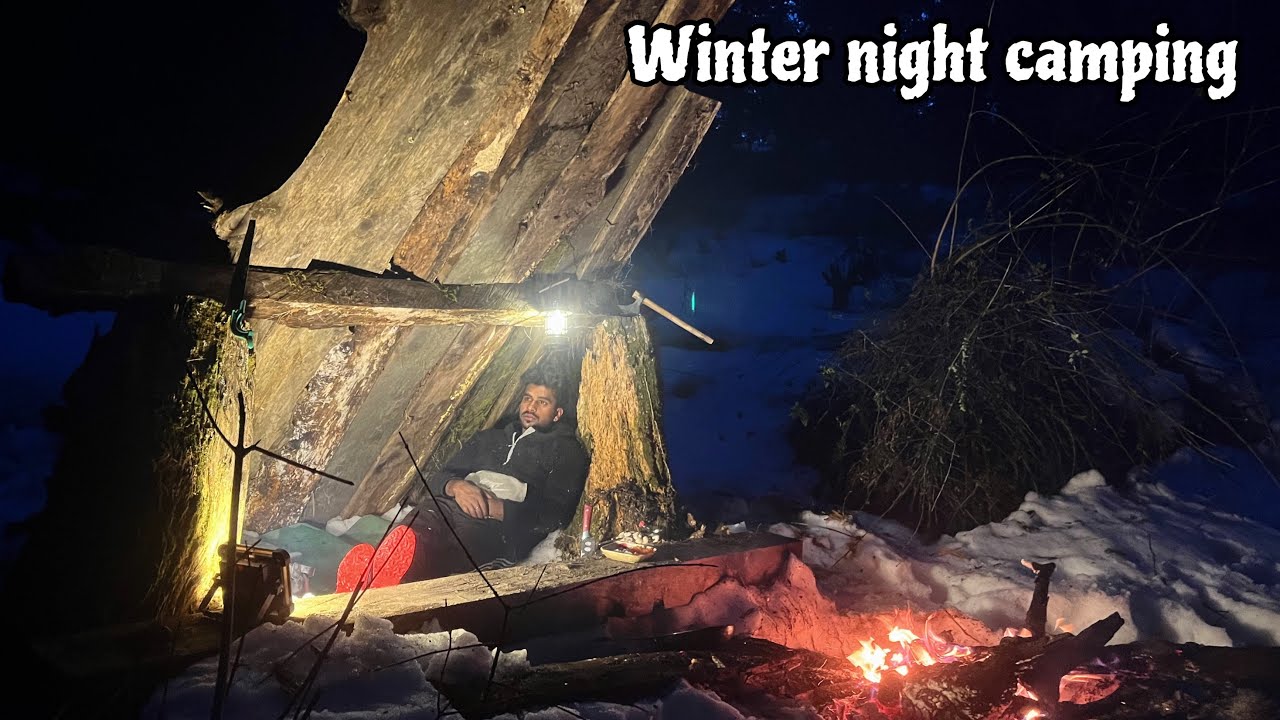 Solo winter snow bushcraft survival camping in manali forest | Full night survival #asmr #manali 