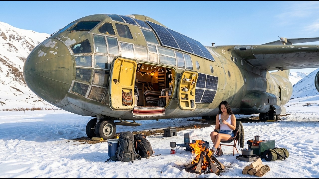 Building a Dream House Inside an Abandoned Lockheed C-141 Starlifter in Snowy Terrain ASMR Survival