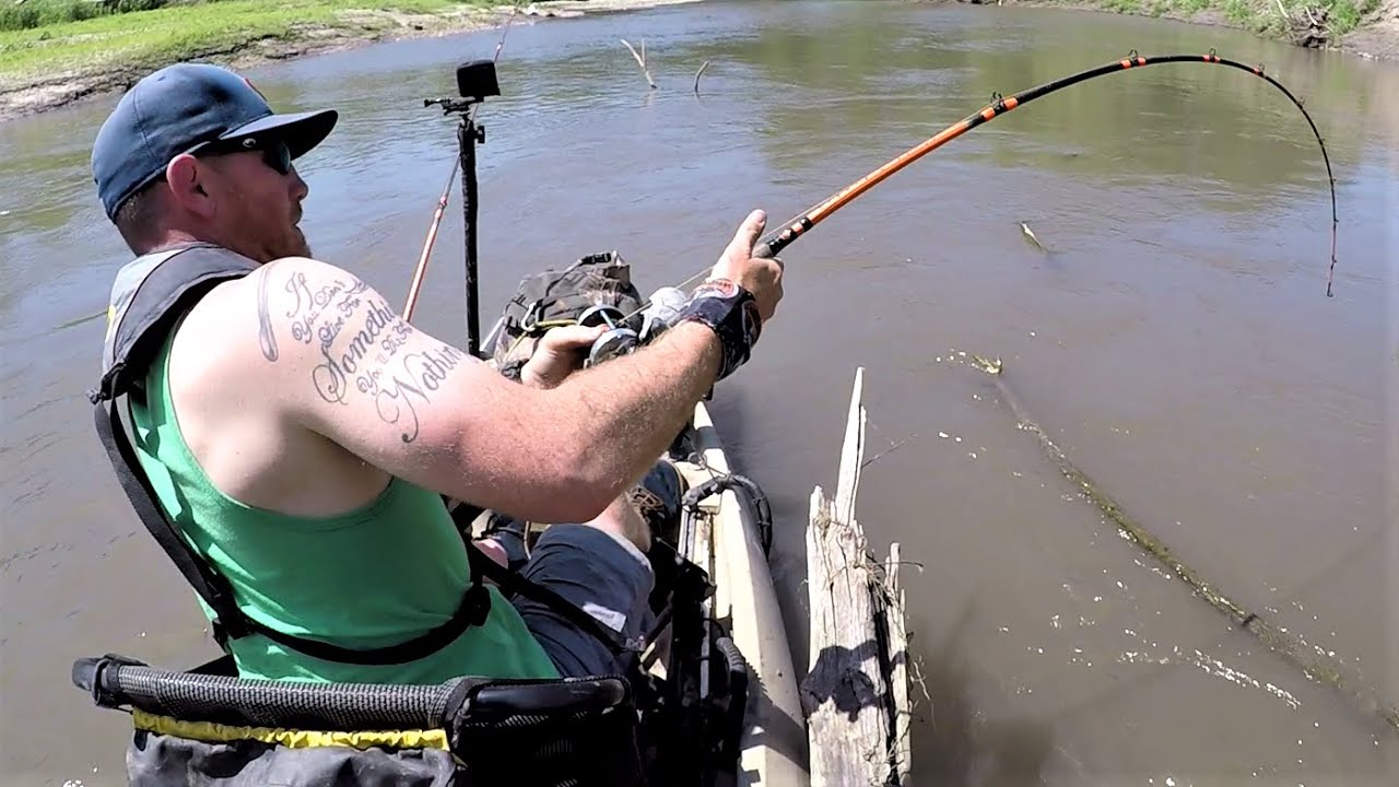 Fishing for GIANT MEAN Fish on TINY Rivers! (Kayak Fishing)