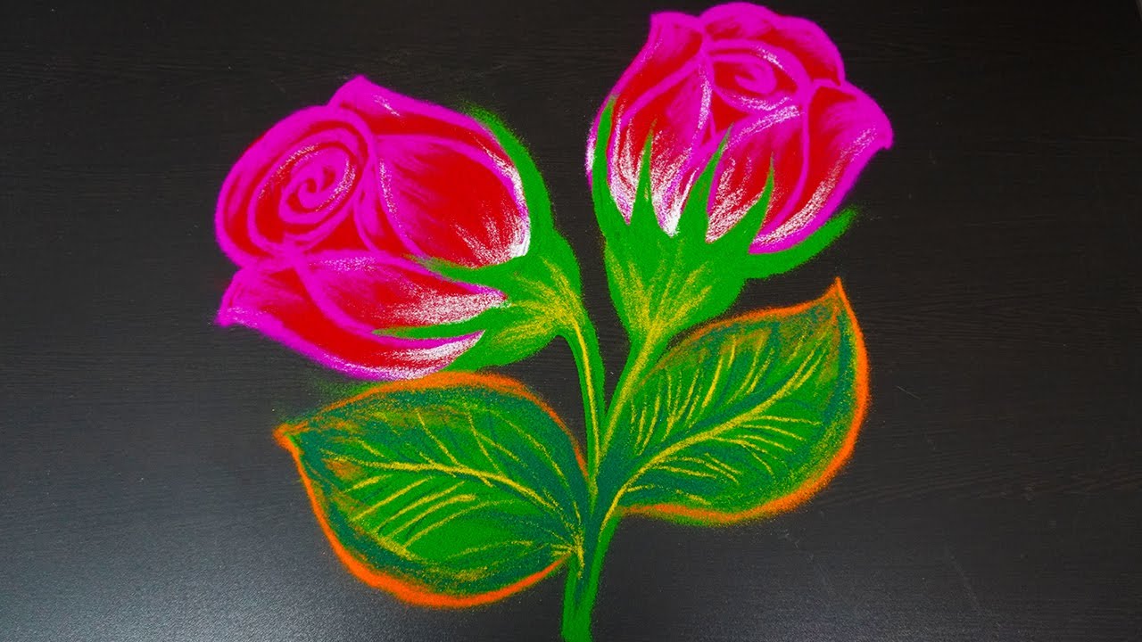 Simple Rose rangoli designs without dots | Freehand rose kolam | Easy muggulu designs