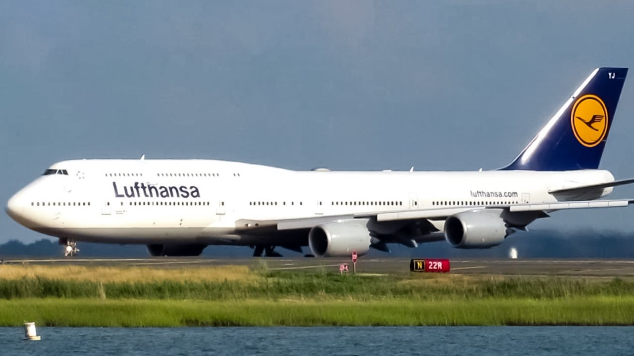 Lufthansa 747-8i (B748) departing Boston (BOS, KBOS)