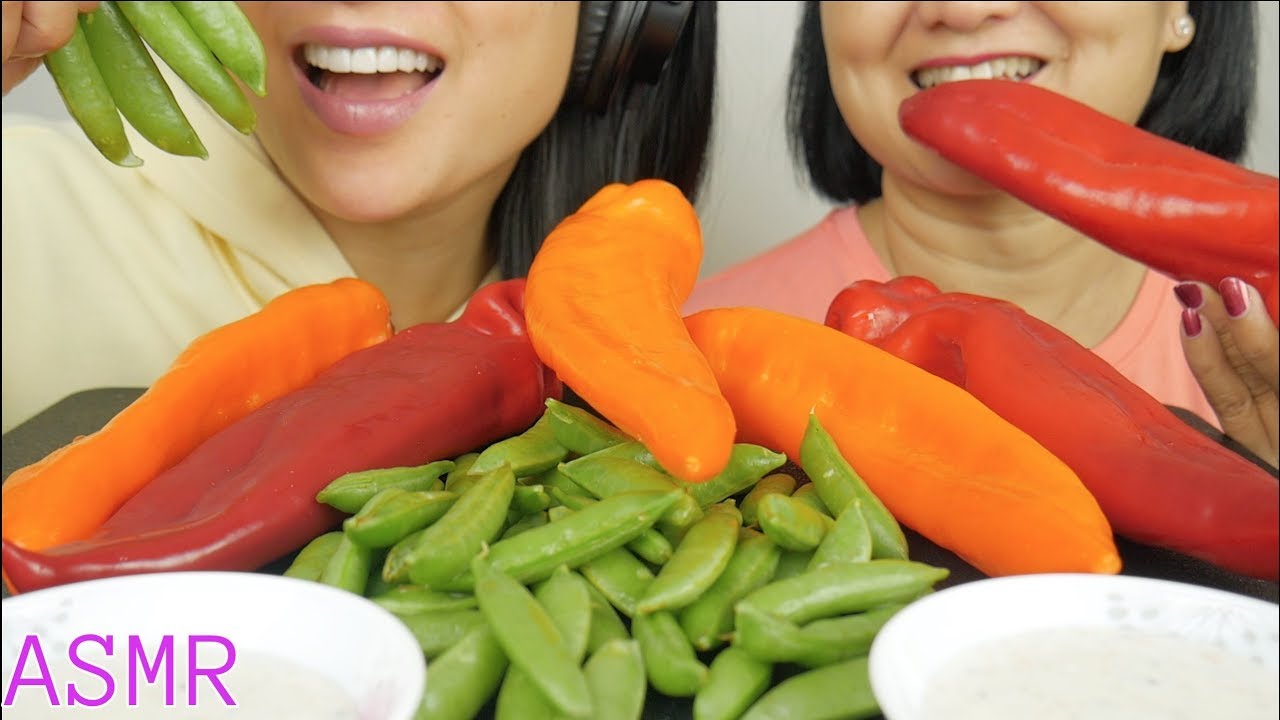 ASMR Sweet Peppers & Snap Peas | Eating Sounds | Light Whispers | Nana Eats & SAS-ASMR COLLAB