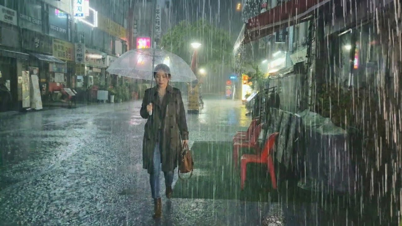 폭우가 쏟아지는 도심의 빗길에는 빗소리만 들려오네요. 장대비. 힐링. 우중산책. 꿀잠. 수면유도. rain ASMR. heavy rain. rain walk korea.