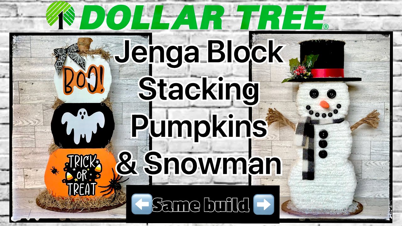 Сборка блоков Dollar Tree Jenga: тыквы 🎃 и снеговик (одна сборка, 2 поделки)