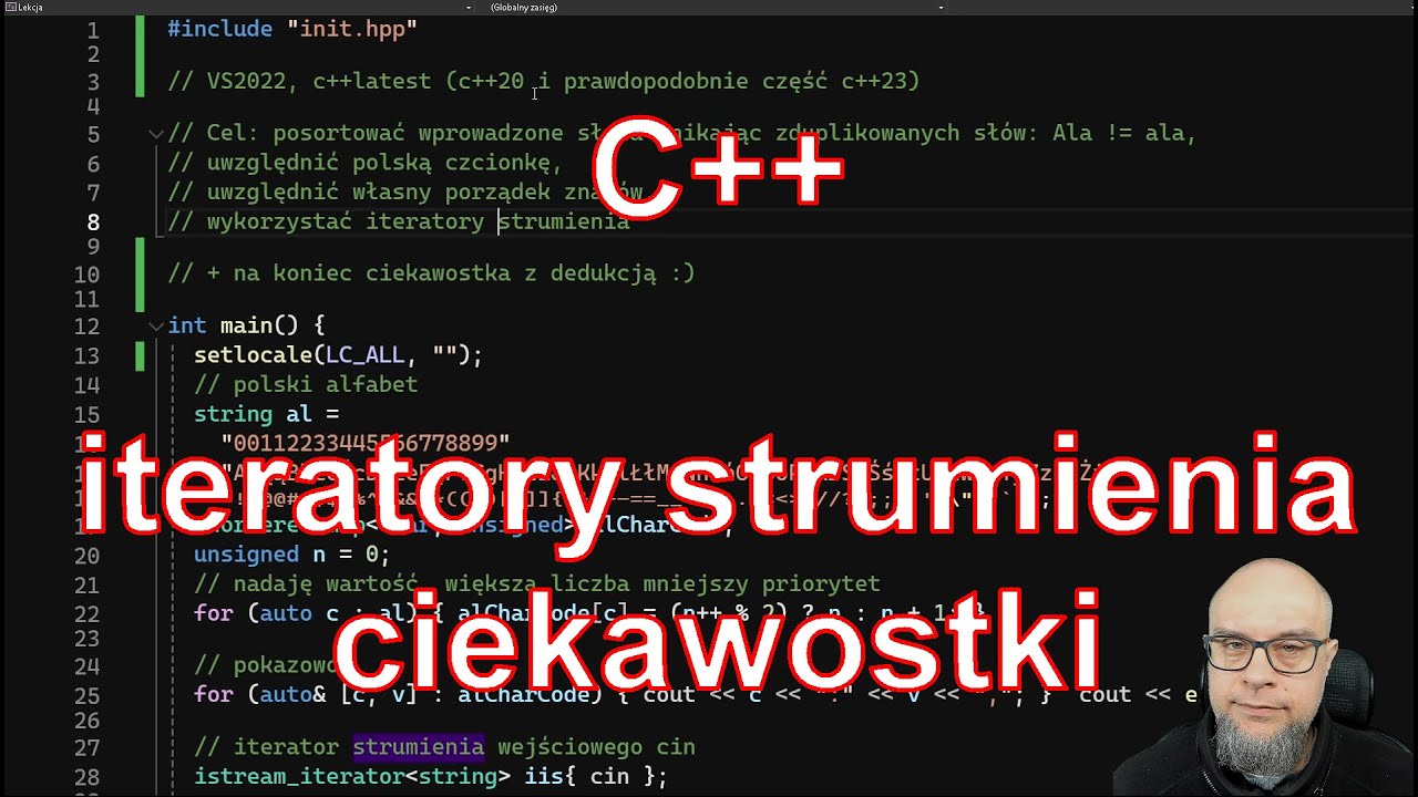 #C++. #Różnostki. Iterator strumienia. Sortowanie (własne) napisów PL.