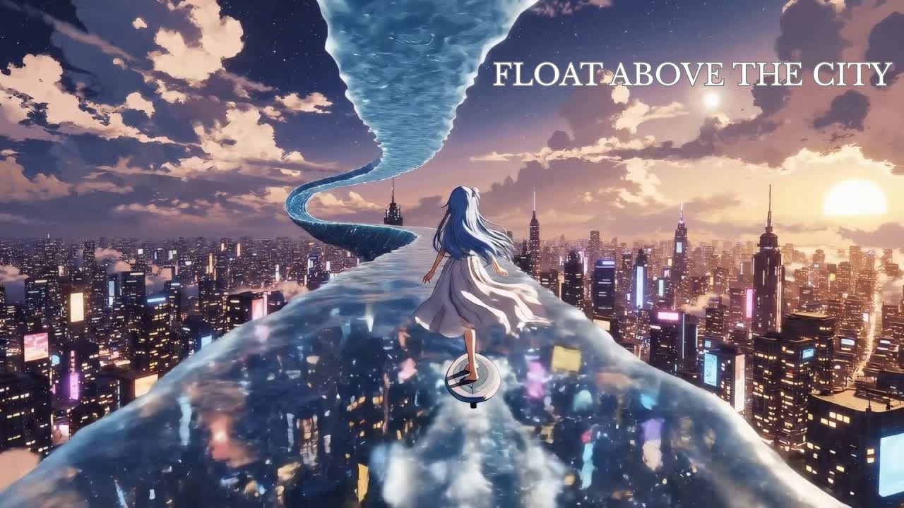Ethereal Sky Ride 🌌 Anime Girl Gliding Above the City | Relaxing Ambient Loop (1 Hour)