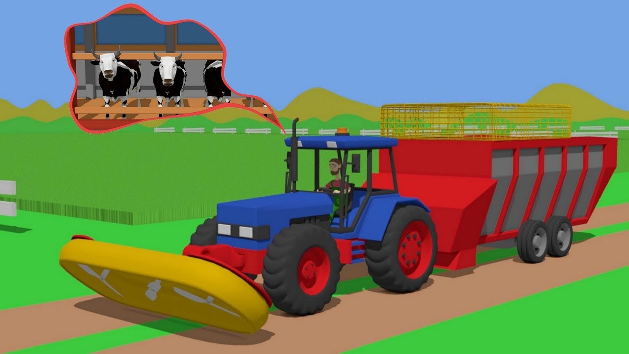 #Farmer mowing field of grass - Food for cows | Rolnik kosi trawe | cartoons animations