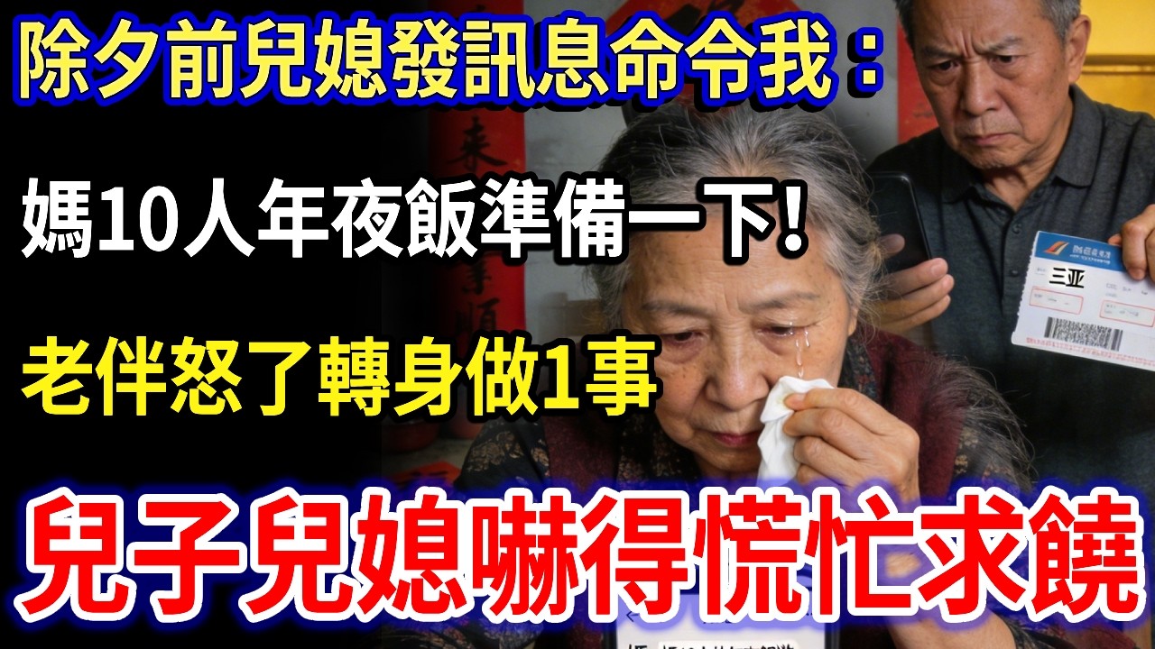 我72歲，除夕前，兒媳發訊息命令我：“媽 10人的年夜飯準備一下！”老伴怒了轉身做1事，除夕夜一幕他們全家傻眼！#家庭故事#家庭倫理#真實生活#情感故事#養老#不孝子#退休金
