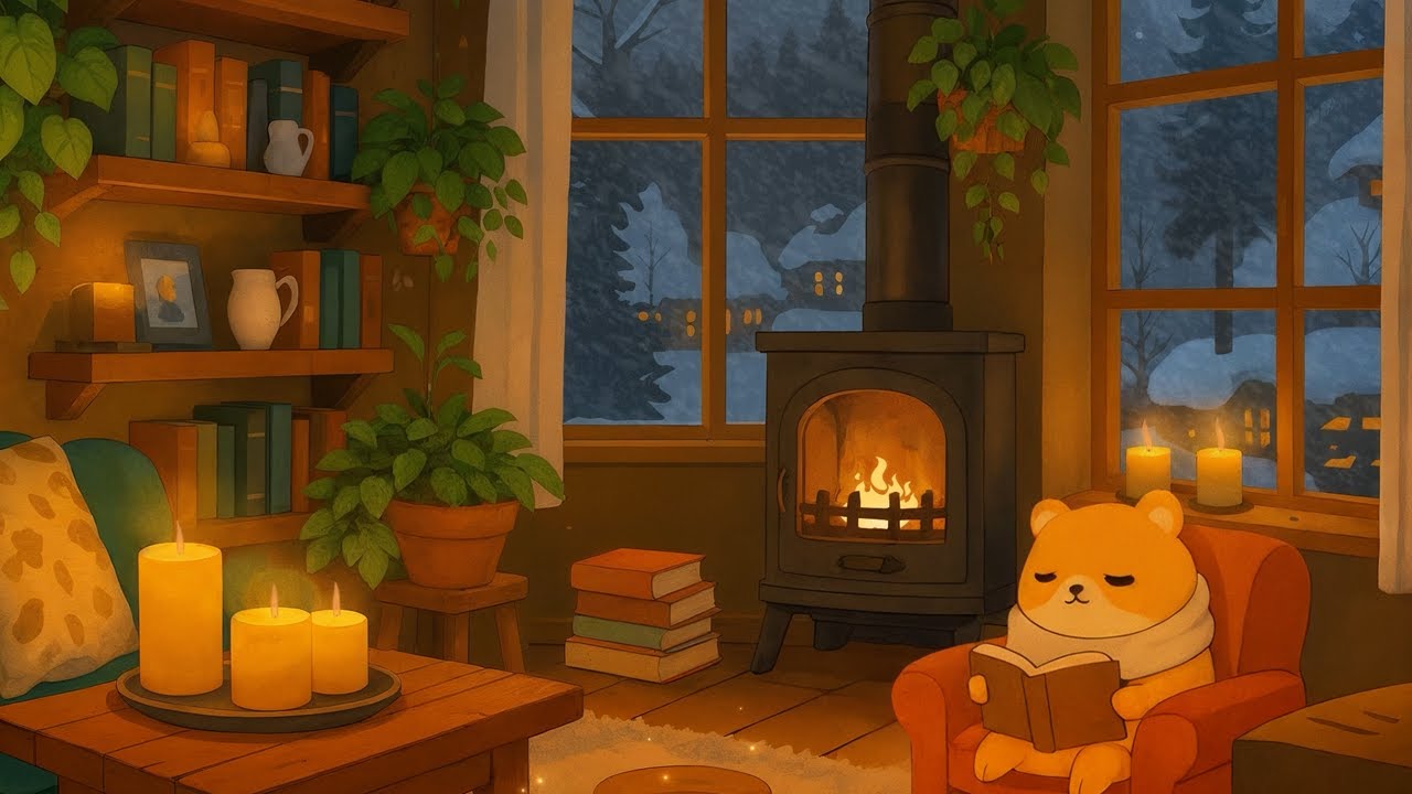 Relaxing by the Fireplace with Chill Hammy 🐻🔥 Lofi Study Beats + Gentle Snow ASMR