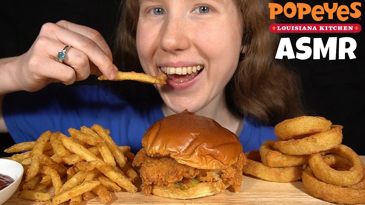 ASMR POPEYE'S SPICY CHICKEN SANDWICH MUKBANG (No Talking) EATING SOUNDS