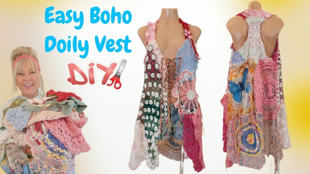 How To Make a Long Lace Boho Vest With Old Crochet Doilies