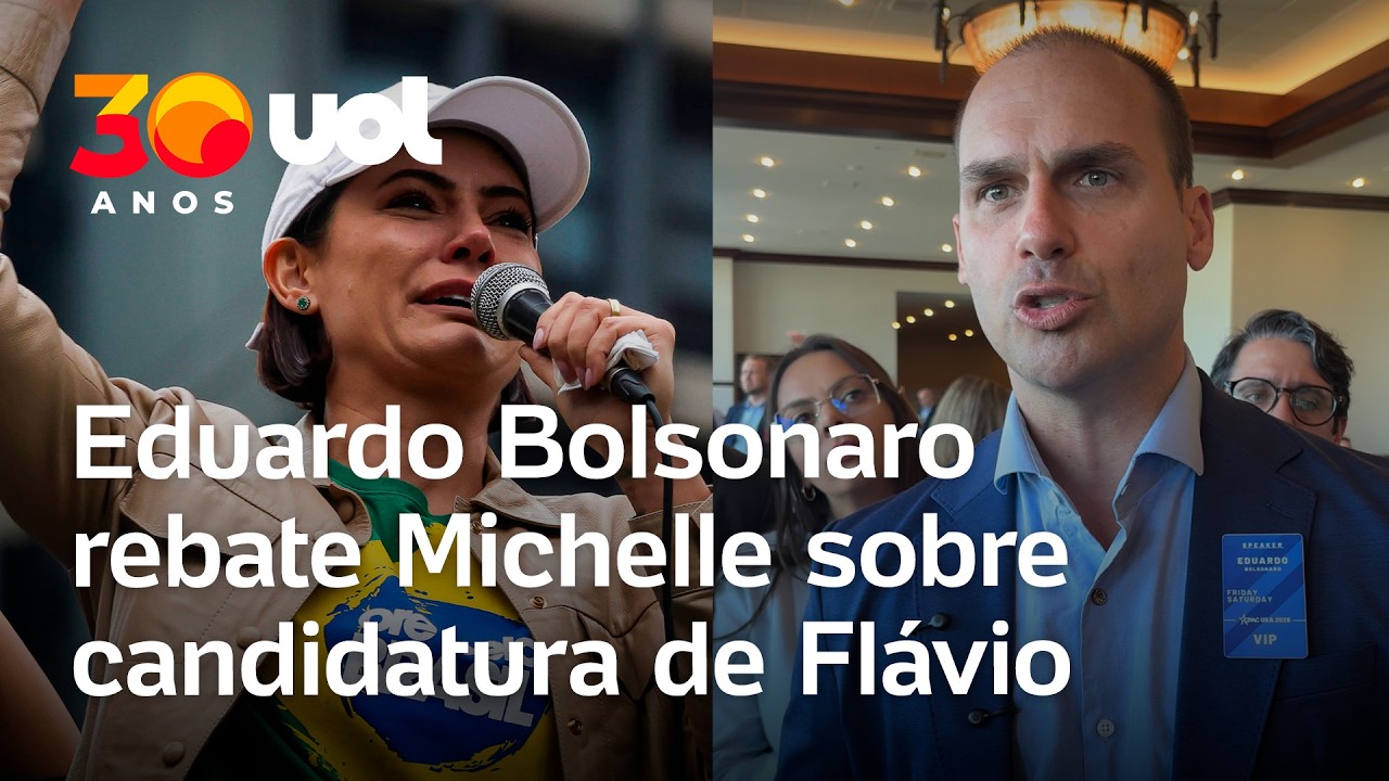 Eduardo Bolsonaro rebate Michelle sobre candidatura de Fl&aacute;vio: 'tropa' e 'general'
