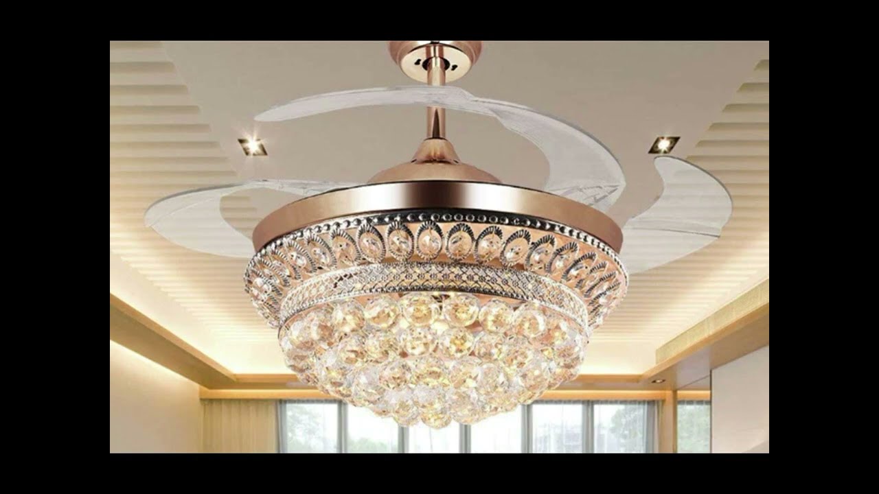 Indoor chandelier|Bluetooth crystal ceiling fan light Retractable fan blade|Installation tutorial