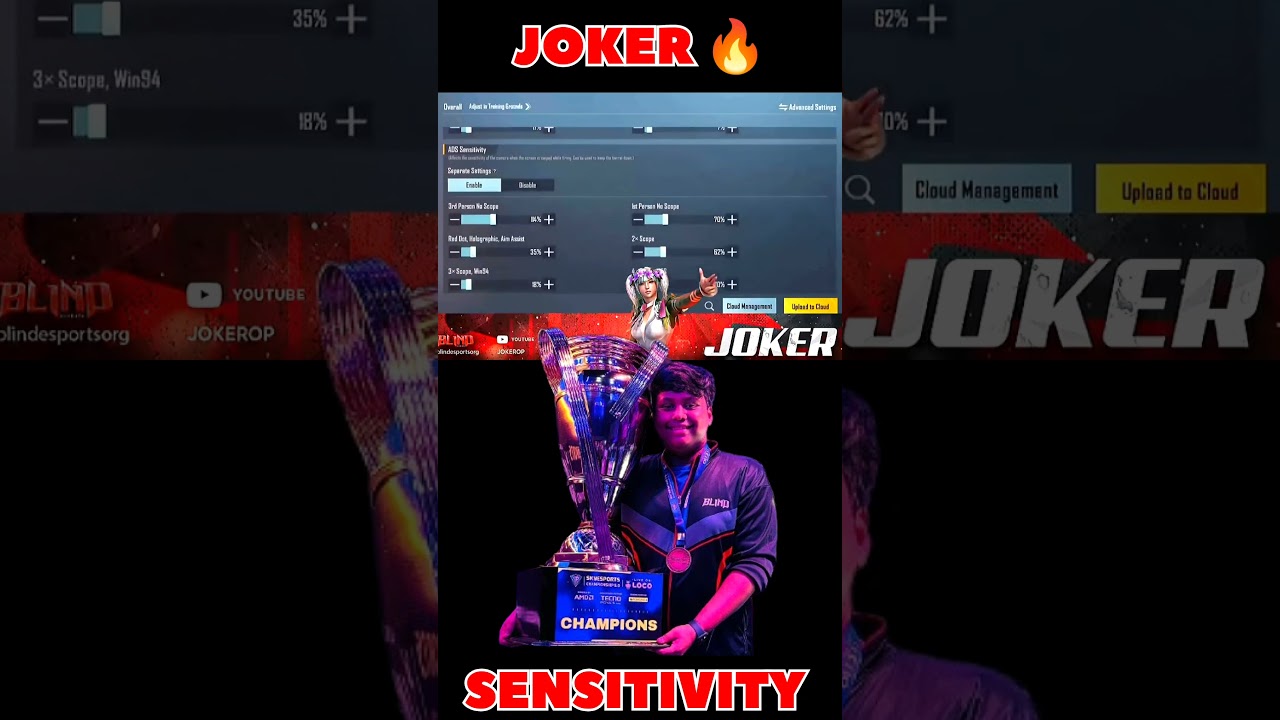 BLIND JOKER 🔥BGMI 🇮🇳 NEW SENSITIVITY😘2023 #shorts #bgmi #pubgmobile #blindjoker #senstivity