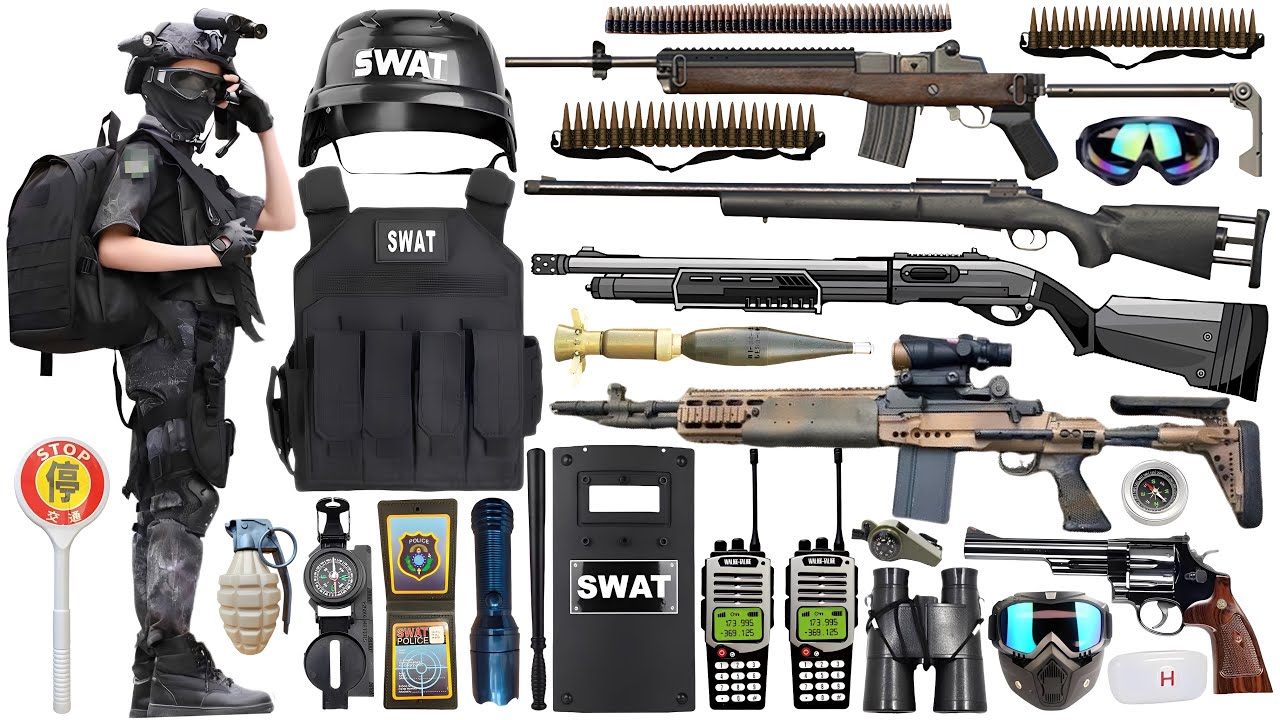 Special Forces military toy gun set unboxing, Assault rifle,sniper rifle,tactical helmet,Colt M1991
