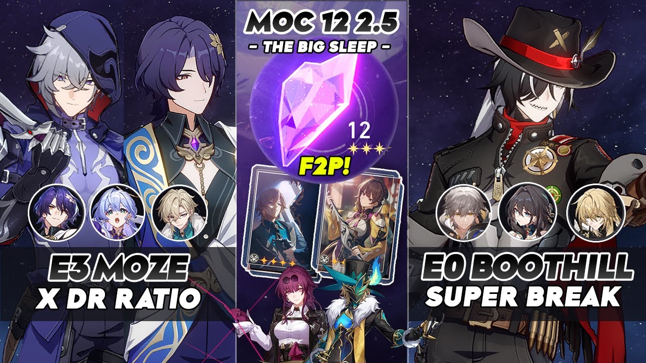 F2P! E3 Moze x Dr Ratio & E0 Boothill Super Break | MOC 12 3 Stars | Honkai: Star Rail 2.5