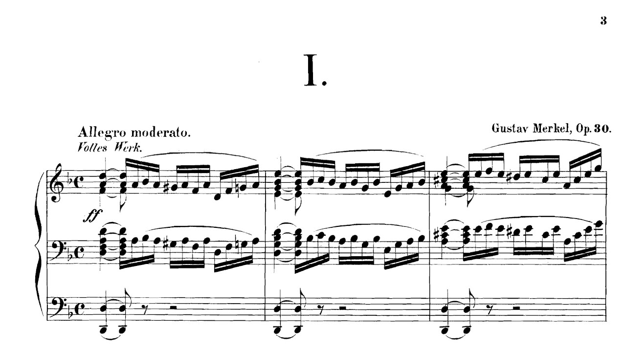 Gustav Adolf Merkel - Op. 30, Organ Sonata No. 1 in D minor (for 4 hands) w/ sheet music