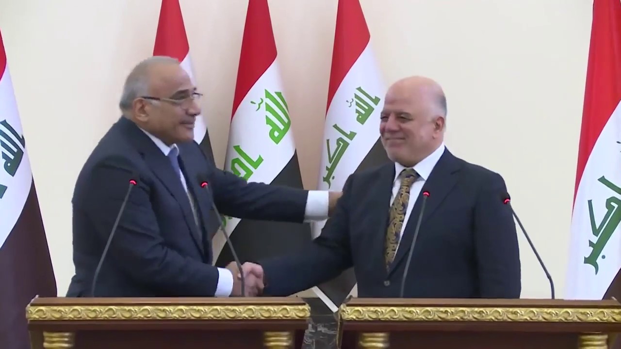 مراسم استلام وتسليم بين رئيس الوزراء عادل عبد المهدي ورئيس الوزراء السابق حيدر العبادي.