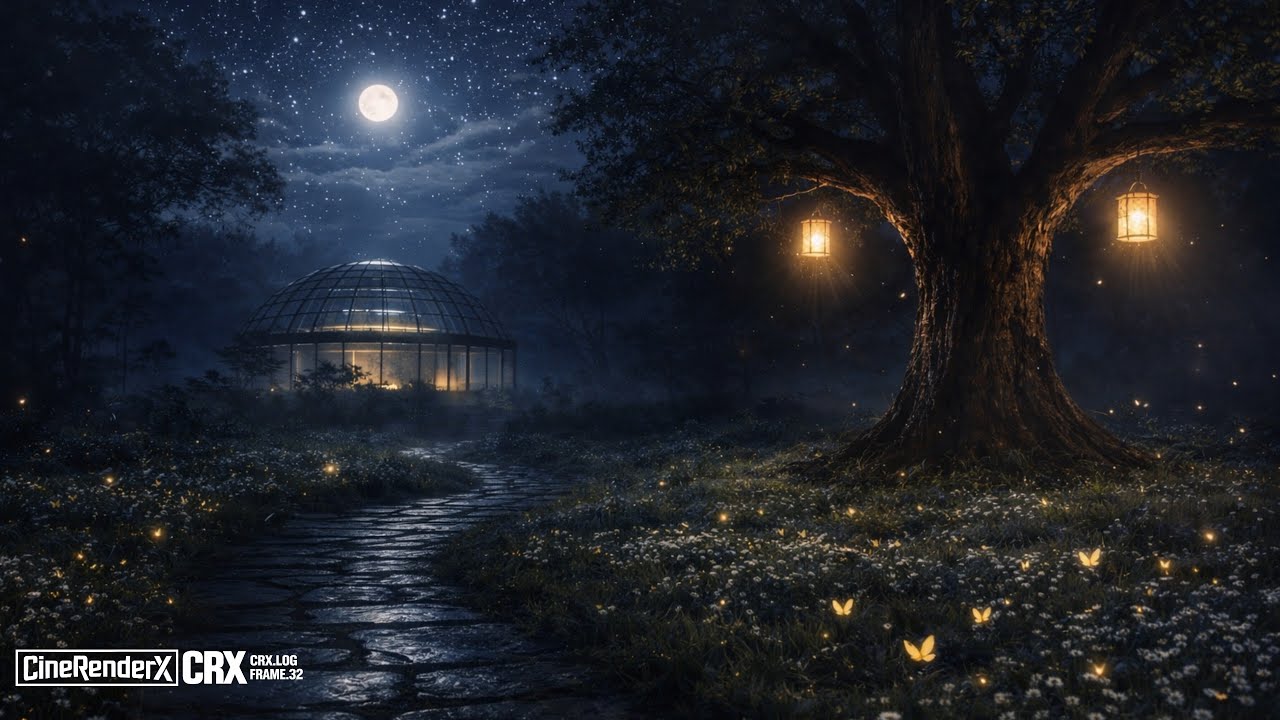 Moonlit Forest Path Ambience | Magical Dome in the Night Mist | 1 Hour Atmosphere