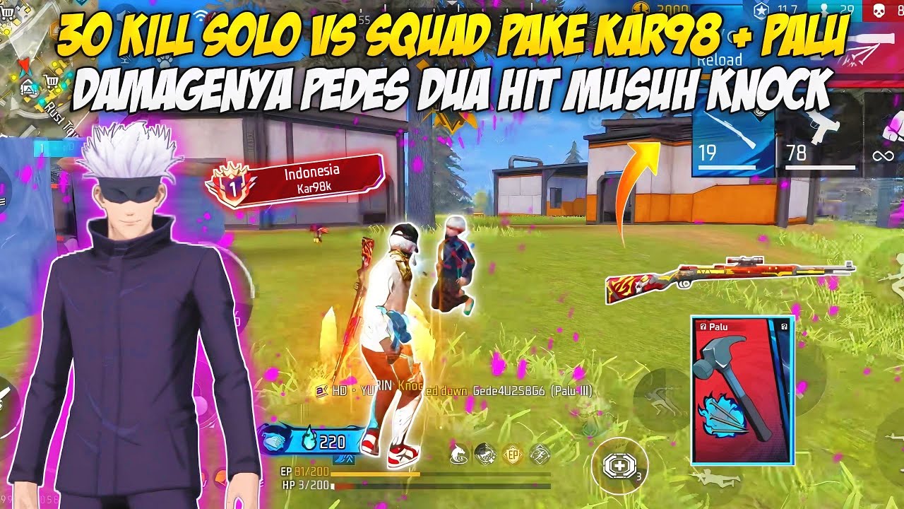 30 KILL SOLO VS SQUAD PAKE SENJATA KAR-98 + PALU RATAIN MUSUH CUMA DUA HIT !!