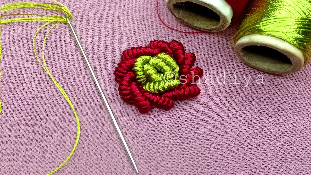Hand embroidery bullion rose stitch with silk mechine embroidery thread|hand embroidery for beginner