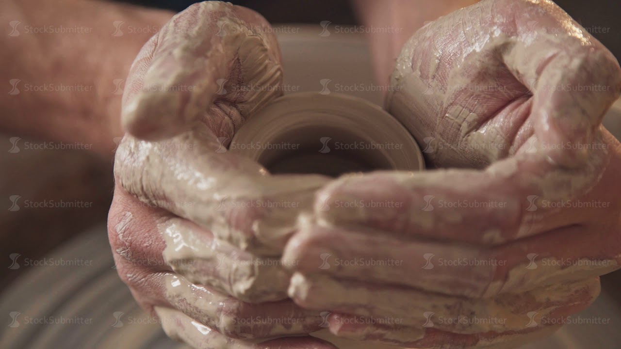 Work in the pottery workshop: clay ware on the potter's wheel