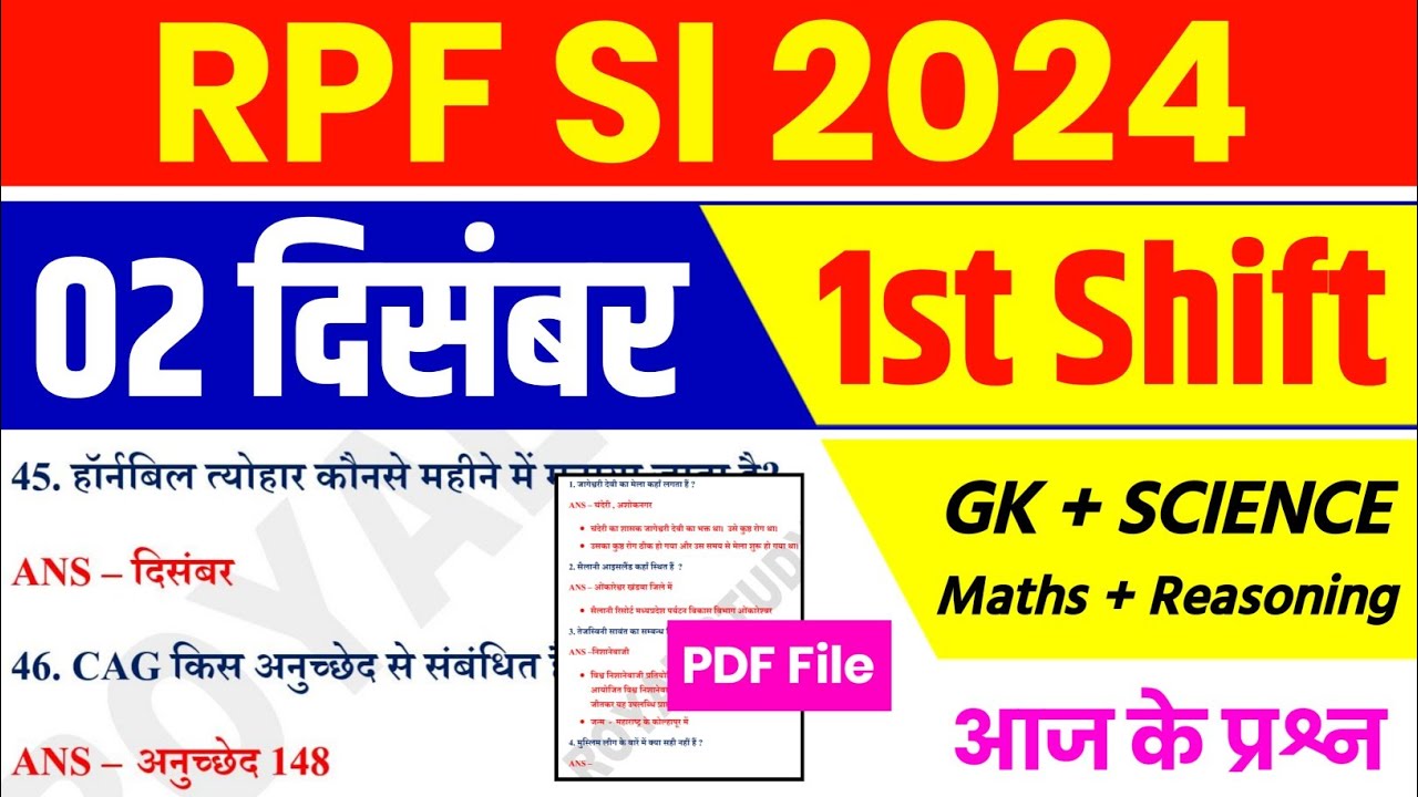 RPF SI 02 Dec 1st Shift Analysis 2024 | RPF SI EXAM Analysis 2024 | RPF SI ANALYSIS 2024  TODAY