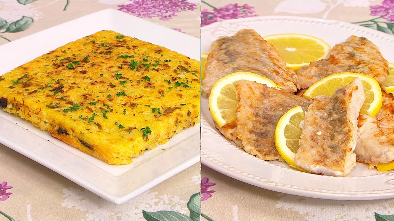 Bifes de pescado con tortilla de arroz y vegetales
