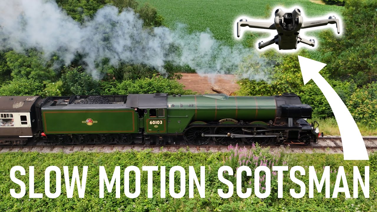 SLOW MOTION Flying Scotsman departing Bishops Lydeard, West Somerset Railway | DJI Mini4 Pro Drone
