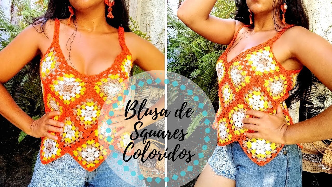 Blusa de Squares Coloridos croch&ecirc; - Projeto Square