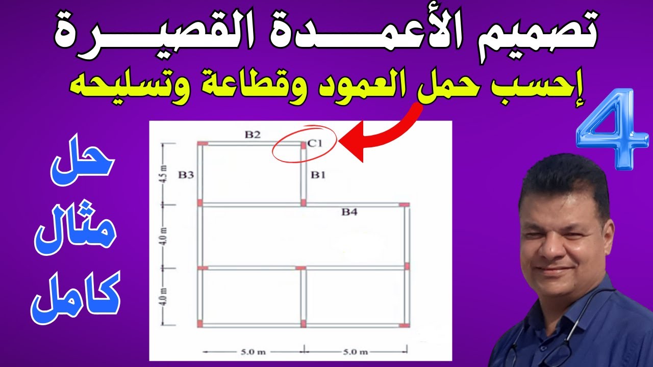 حساب حمل العمود وتصميم قطاع وتسليح العمود بالتفصيل | حل مثال كامل
