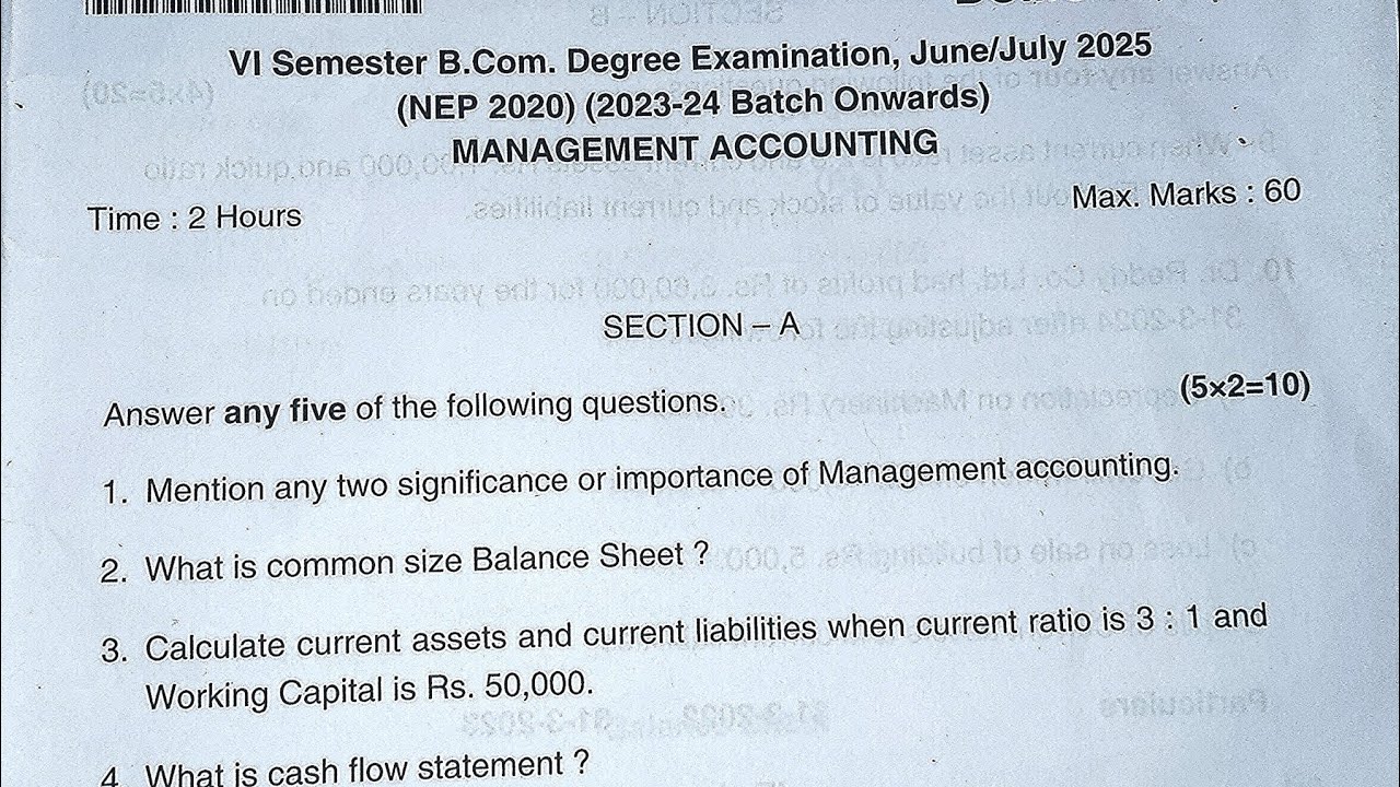 Bcom 6th semester Management Accounting question paper 2025 #managementaccounting @Knowlegebox