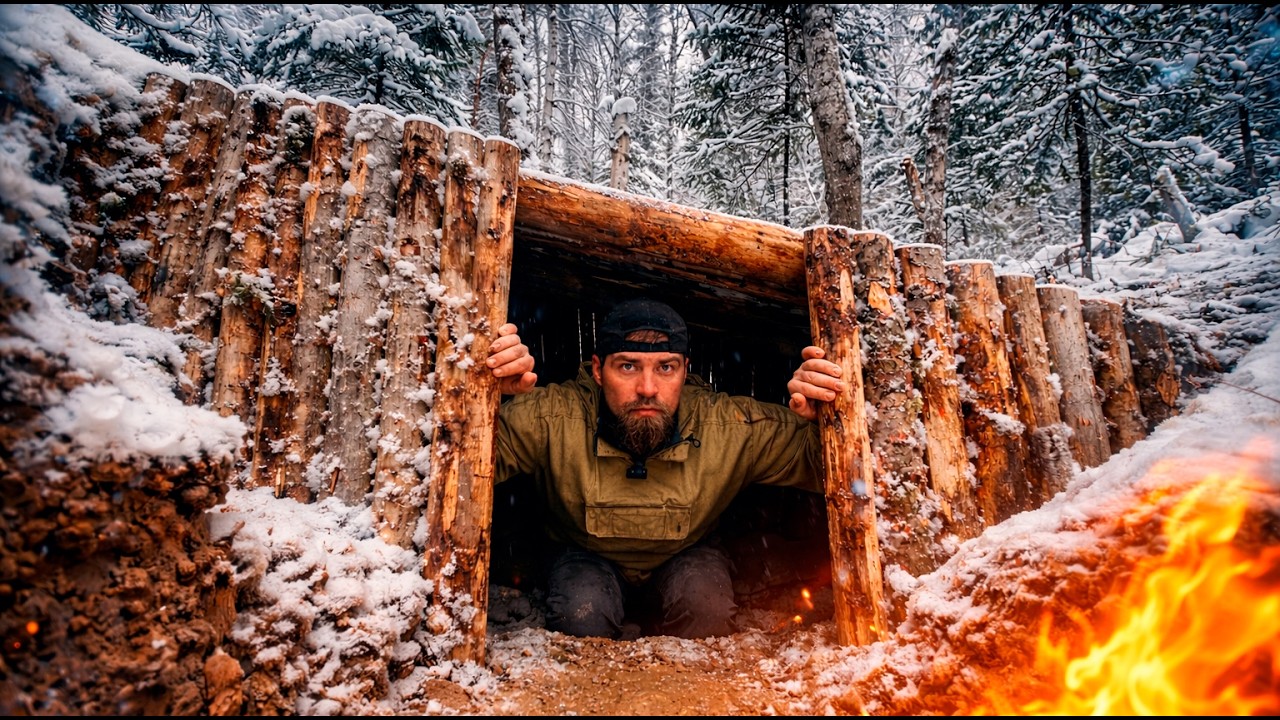 How to Survive in the Wild: Building a Dugout Shelter in the Harsh Conditions of the Winter Forest