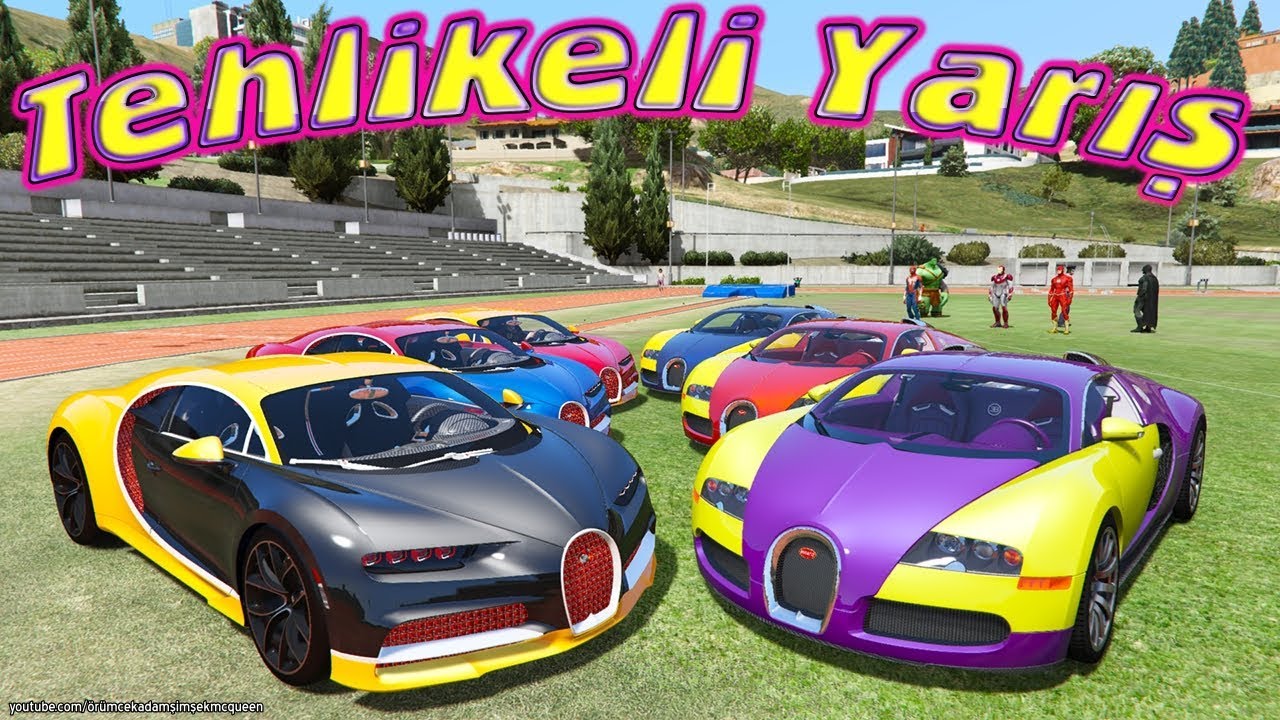 Tehlikeli Yarış Bugatti Chiron vs Bugatti Veyron Örümcek Adam ve Süper Arabalar