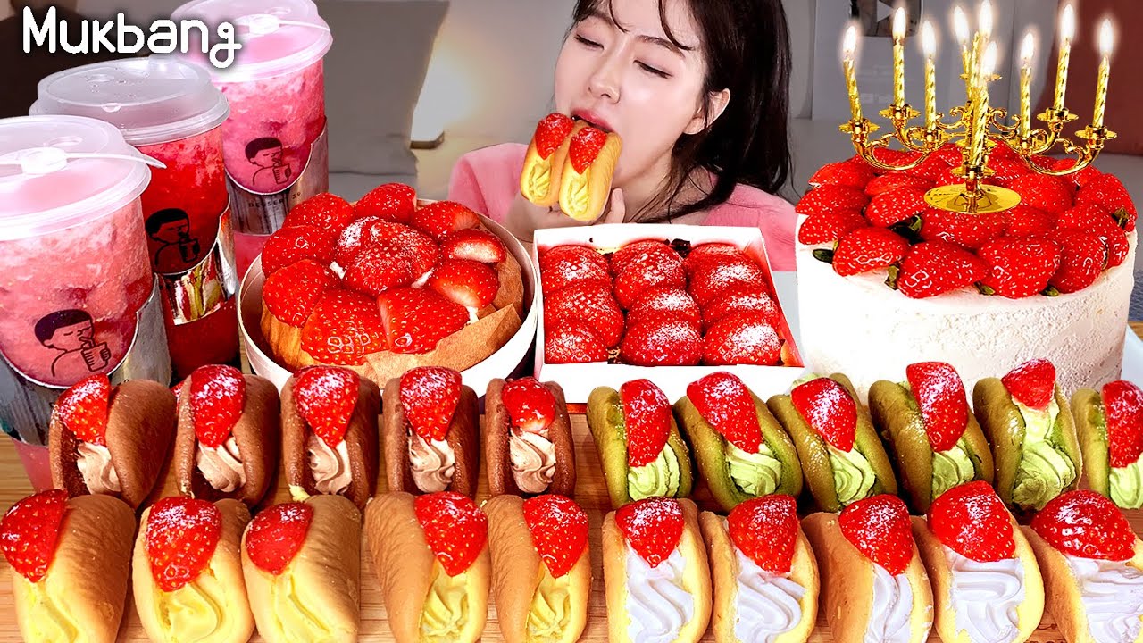 🍓Sweet Strawberry Dessert серии! Струбберри крем торт, кастелла!! Корейский десерт  asmr mukbang