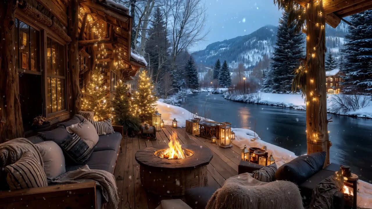 Winter Ambience with Warm Piano ⛄ Tranquil Outdoor Space With Gentle Jazz Music For Relax, Study