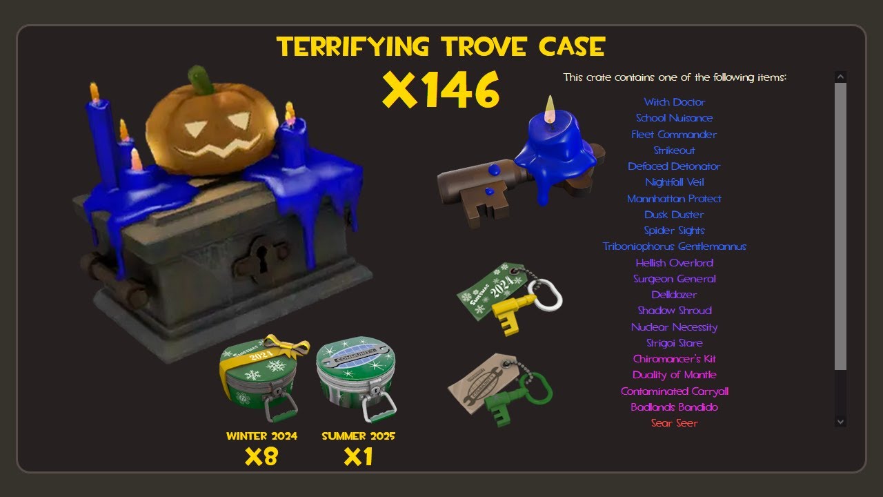 (TF2) Unboxing 155 Terrifying Trove Cases. (2 Unusuals, 2 Unusualifiers and 3 Elite Grades)