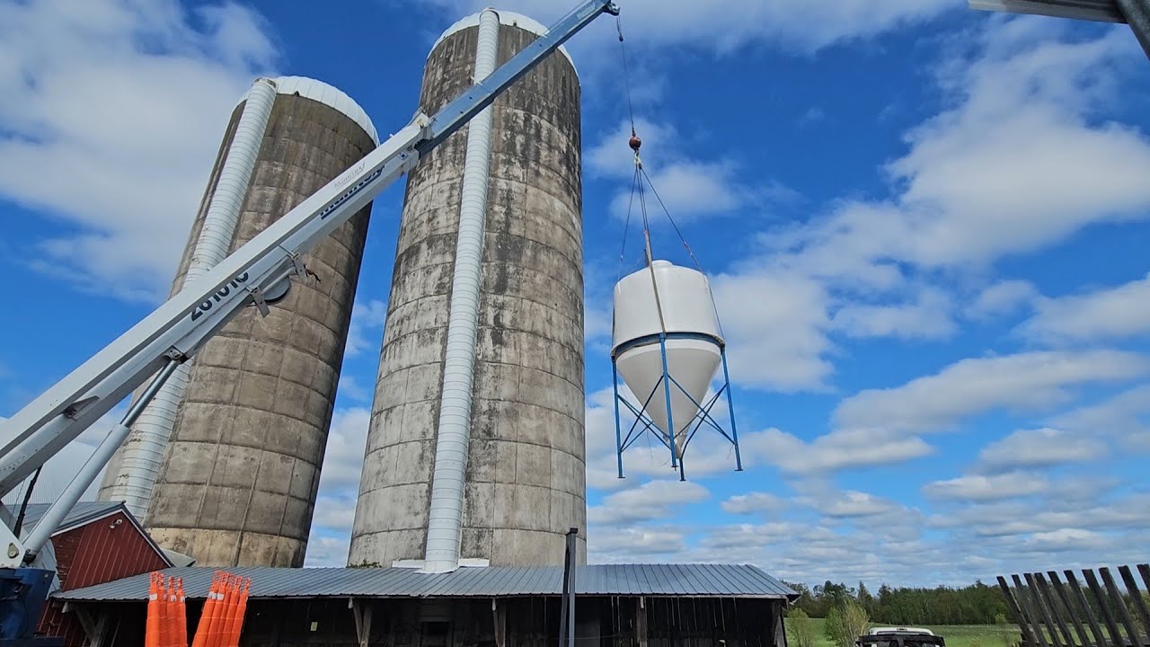 Crane at Work Lifting Feed Tank/Stalk Chopping/Plowing the Corn Field