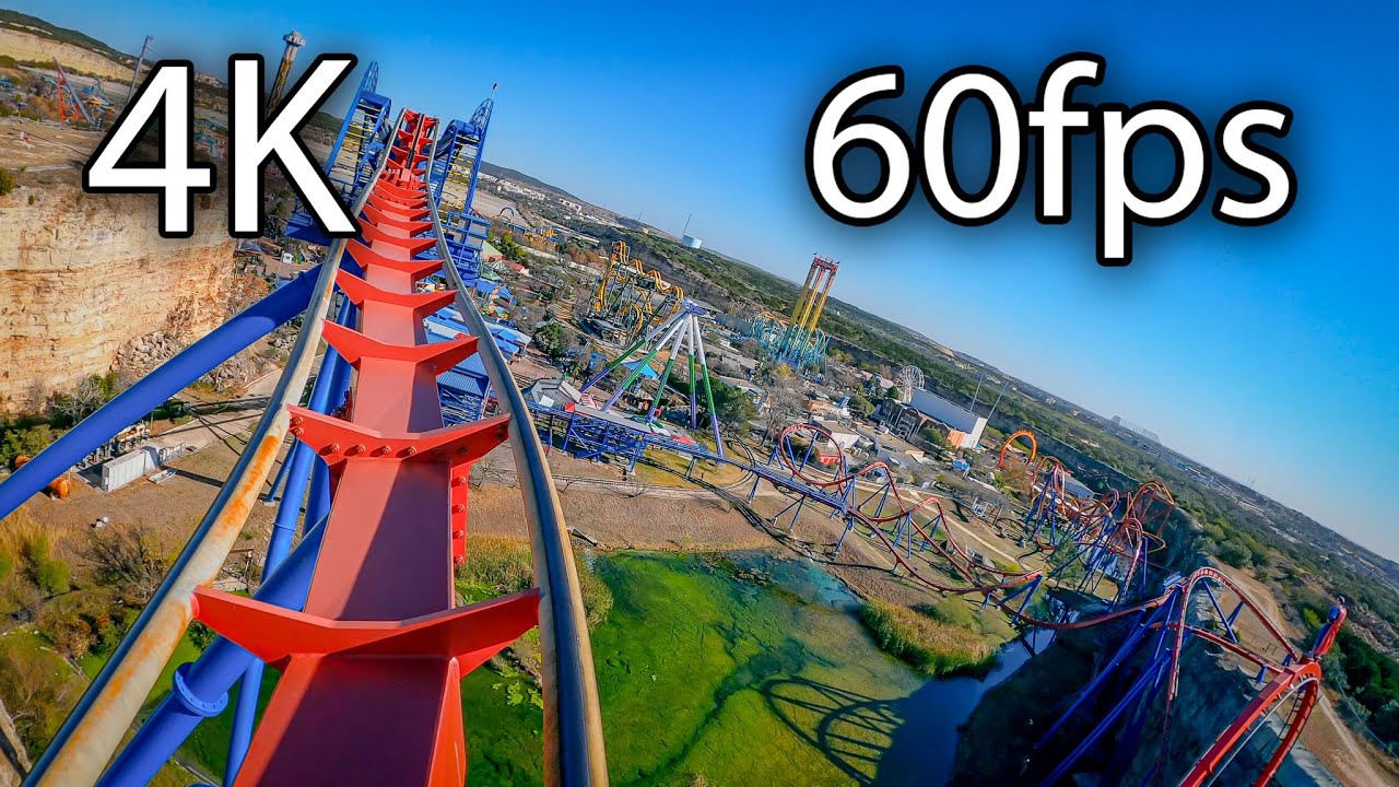 Superman Krypton Coaster back seat on-ride backwards 4K POV @60fps Six Flags Fiesta Texas