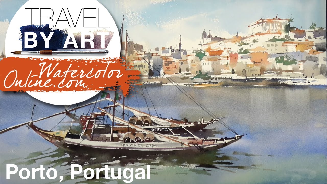 #150 Travel By Art, Ep. 25: Rabelo Boat in Porto, Portugal (Watercolor Landscape/Cityscape Tutorial)