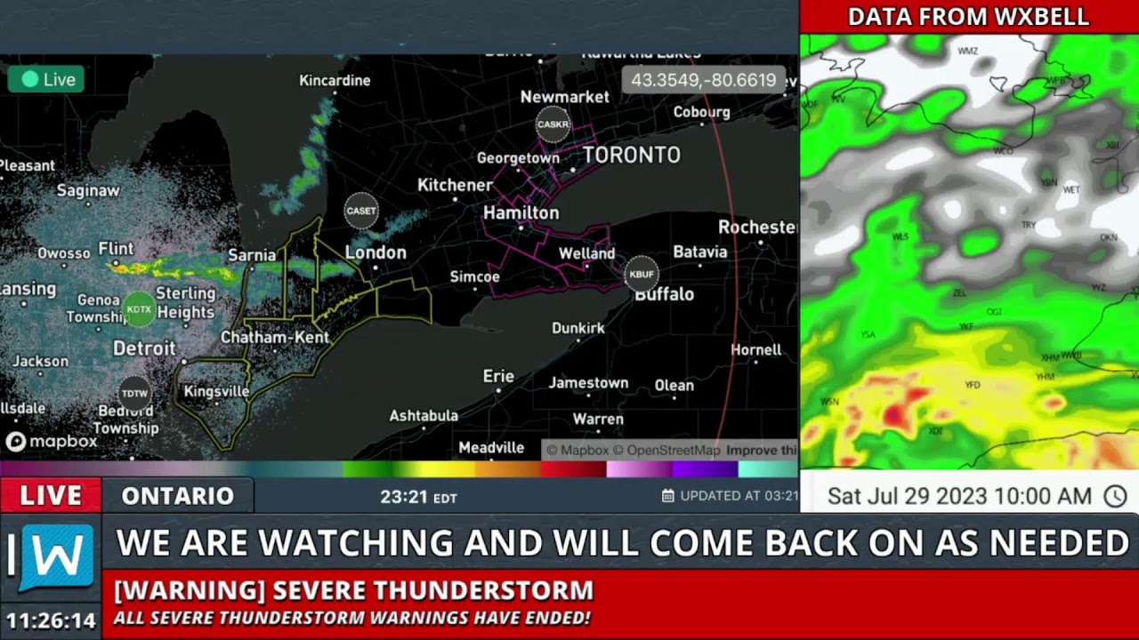 ONTARIO LIVESTREAM: Strong Severe Thunderstorm & Tornado Risk (Fri, July 28, 2023)