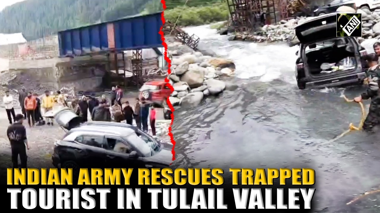 Indian army personnel rescue stranded tourists after vehicle get trapped in Water at Tulail Gurez