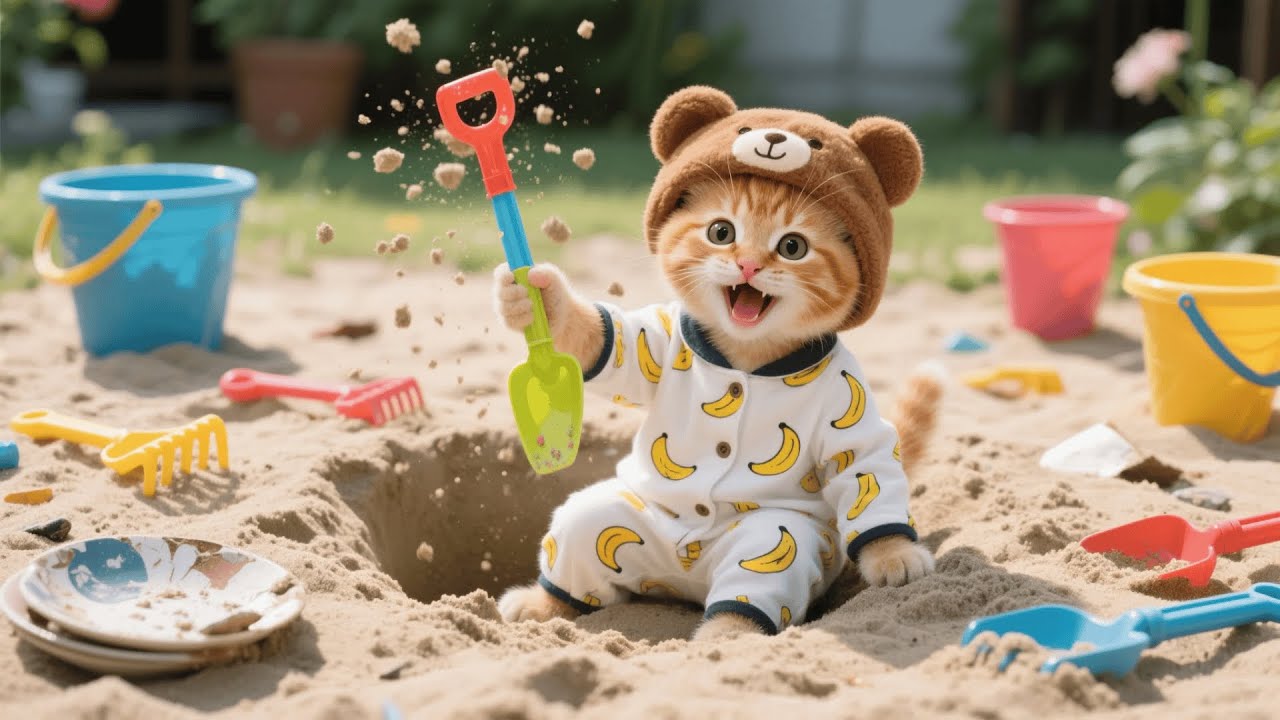 Ginger Kitten Dreams of Becoming an Archaeologist — She Digs Up a Dinosaur Egg in the Garden 🐾🦴