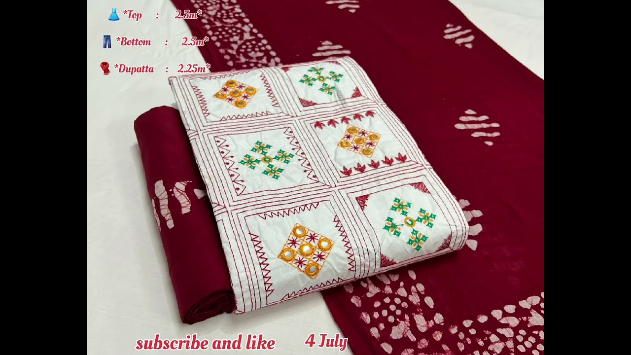 🍁 *Premium Export Quality Poplin Cotton Fabric With Elegent Concept Kutchi Embroidery