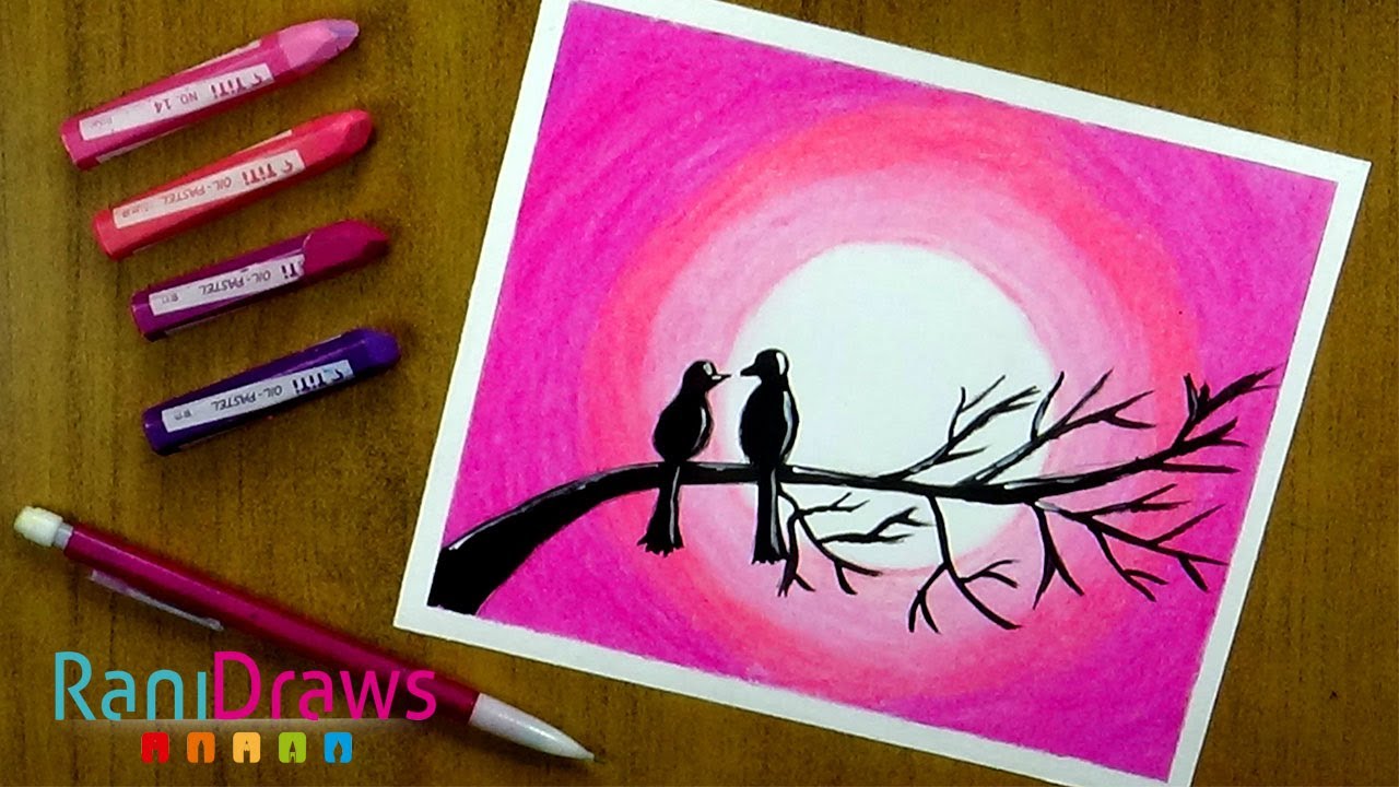 AVES DE AMOR pintura con ÓLEO PASTEL - Paso a paso, fácil.