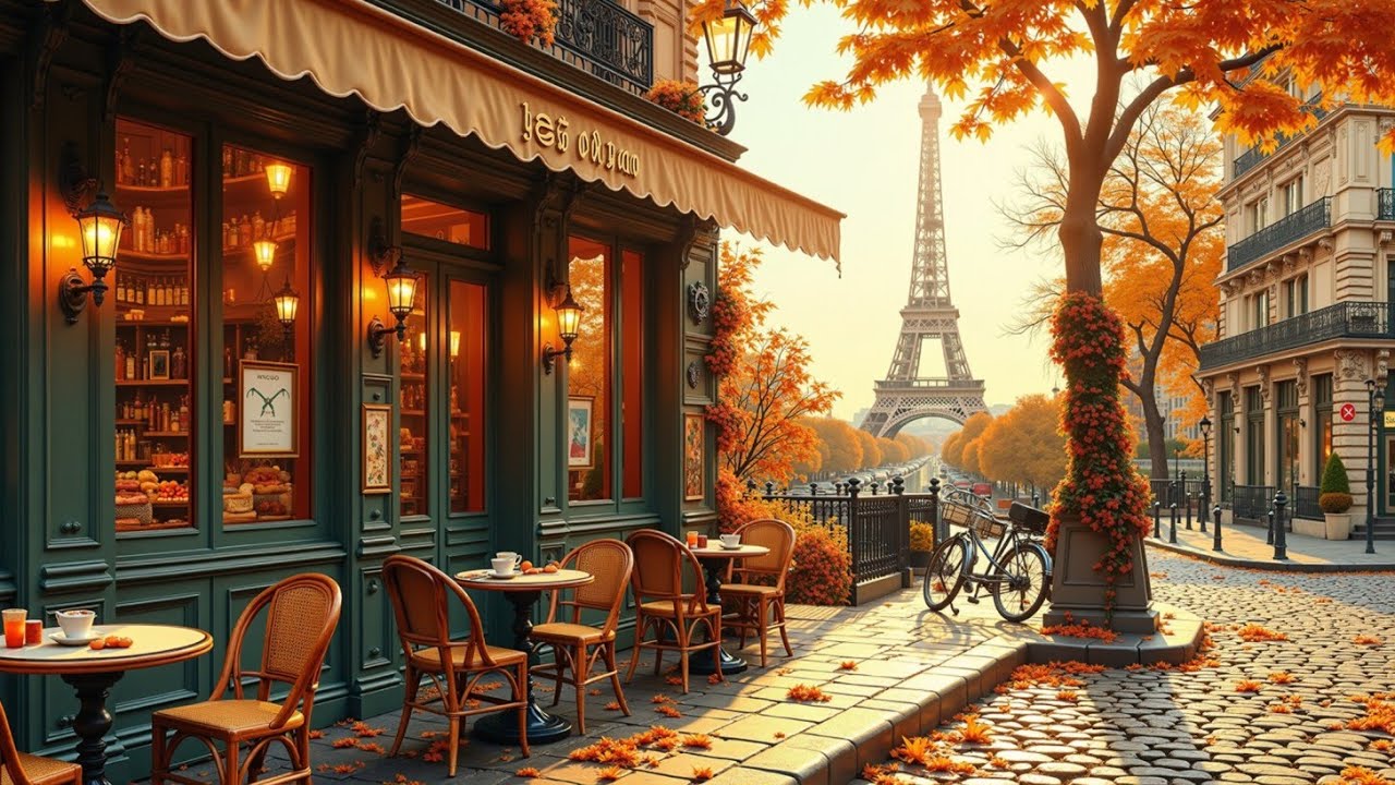 Golden Hour Jazz in Paris ✨ Relaxing Coffee Shop Background Music & Autumn Romance